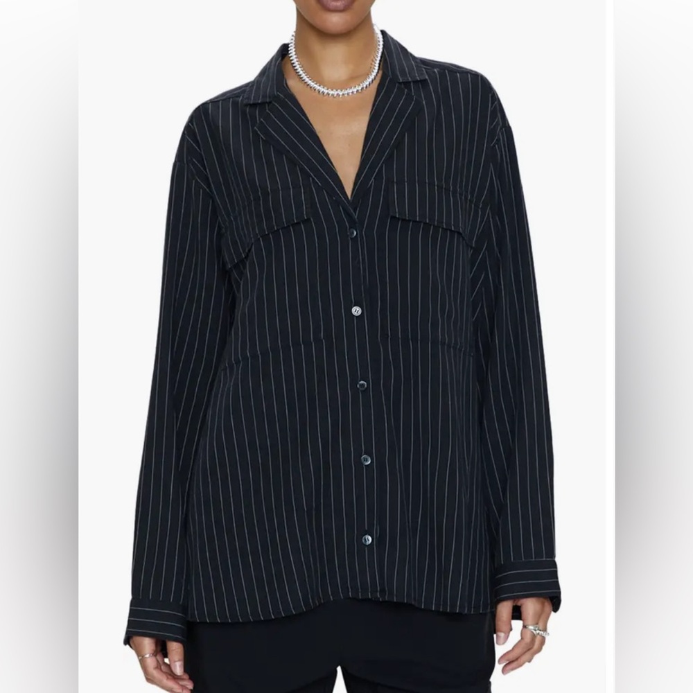 Pistola Shirt Womens Black Irene Stripe Minimalist Indie Sleak Relaxed Fit sz S